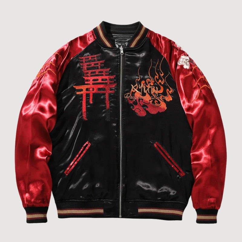 Sukajan Kitsune Akuma no Hana polyester broderie japonaise streetwear japonais Japanstreet