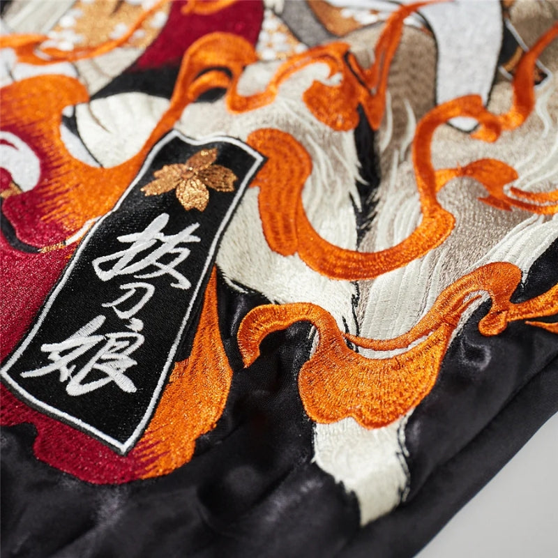 Sukajan Kitsune Akuma no Hana polyester broderie japonaise streetwear japonais Japanstreet