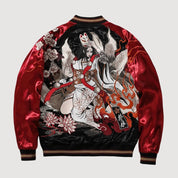 Sukajan Kitsune Akuma no Hana rouge polyester broderie japonaise streetwear japonais Japanstreet