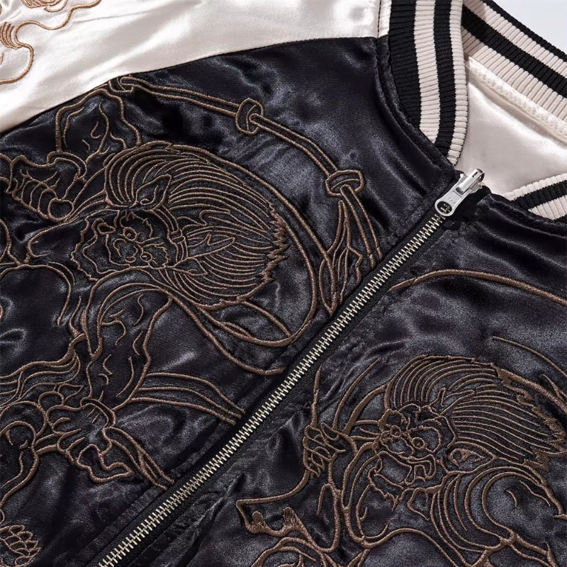 Sukajan Yokai Japonais Fujin Raijin polyester broderie japonaise streetwear japonais Japanstreet