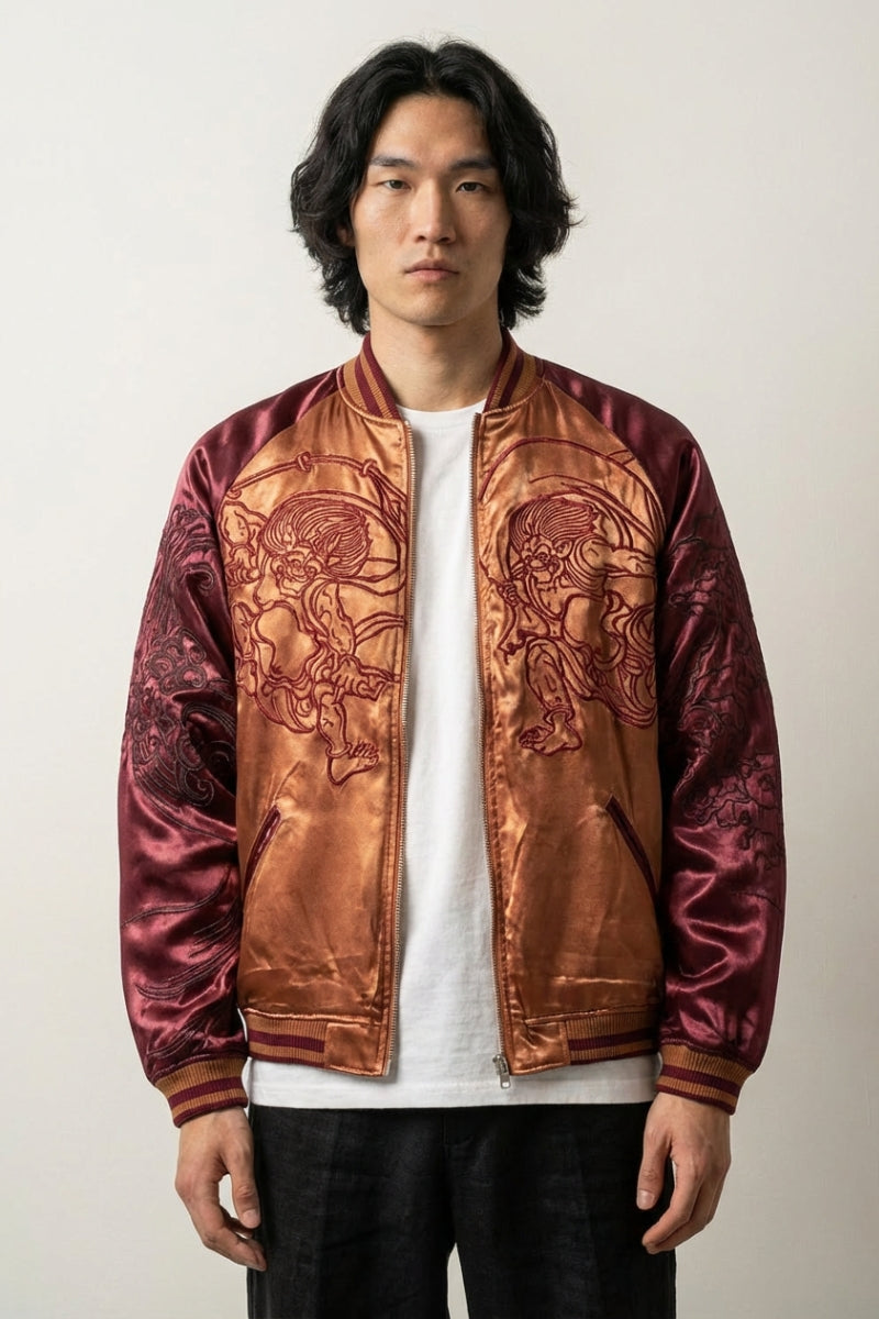 Sukajan Yokai Japonais Fujin Raijin polyester broderie japonaise streetwear japonais Japanstreet