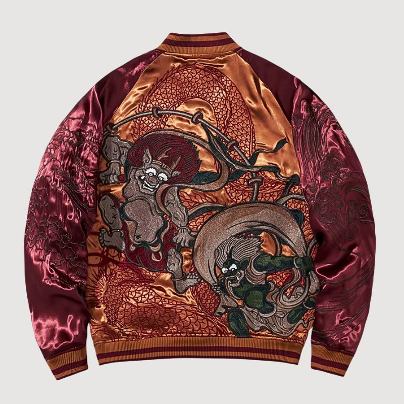 Sukajan Yokai Japonais Fujin Raijin polyester broderie japonaise streetwear japonais Japanstreet