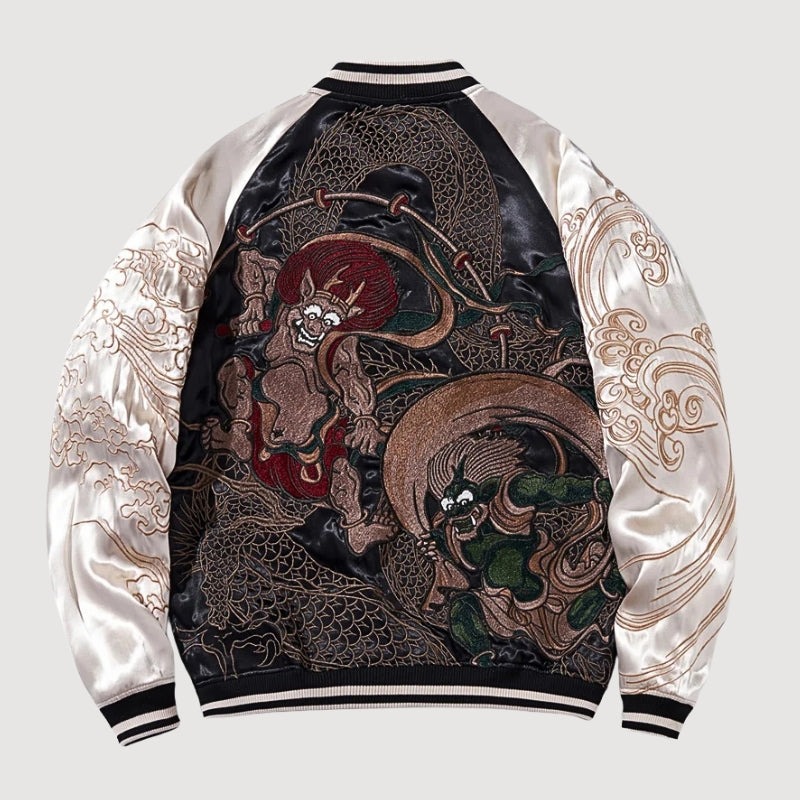 Sukajan Yokai Japonais Fujin Raijin polyester broderie japonaise streetwear japonais Japanstreet