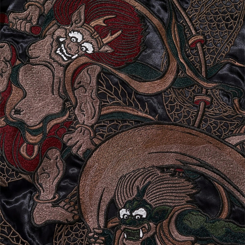 Sukajan Yokai Japonais Fujin Raijin polyester broderie japonaise streetwear japonais Japanstreet