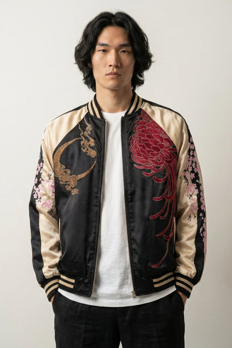 Sukajan Kirin Brodé Getsumei polyester broderie japonaise streetwear japonais Japanstreet