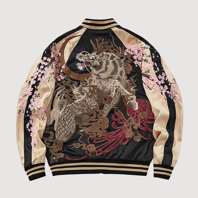Sukajan Kirin Brodé Getsumei polyester broderie japonaise streetwear japonais Japanstreet