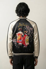 Sukajan Brodé Japonais Hanamachi champagne polyester broderie japonaise streetwear japonais Japanstreet
