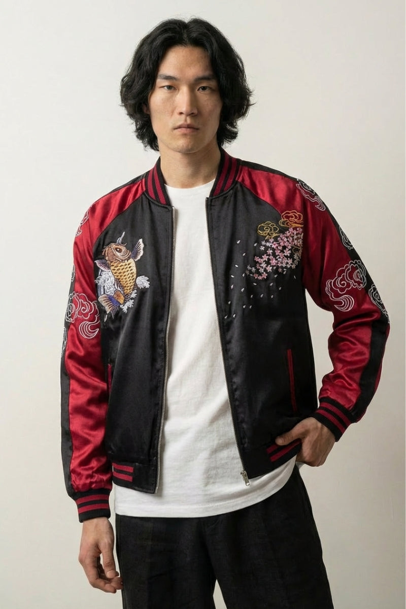 Sukajan Koi Hanami no Taki polyester broderie japonaise streetwear japonais Japanstreet