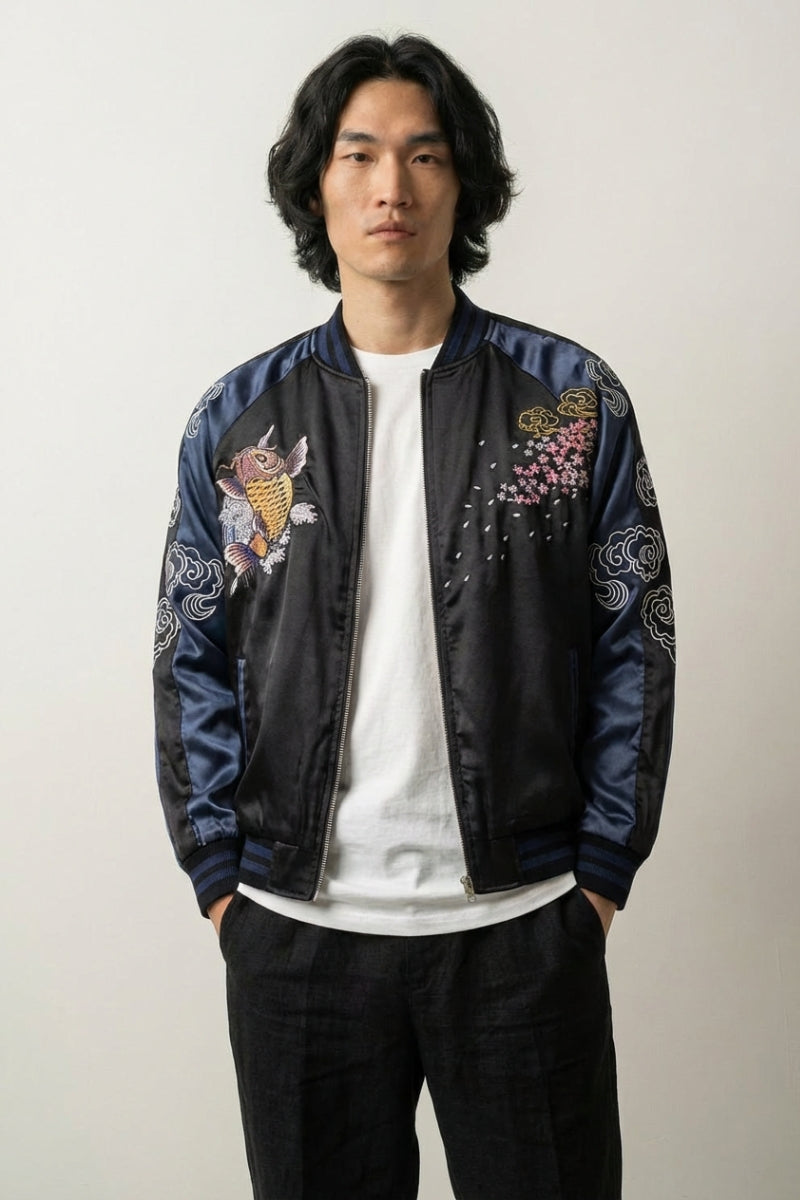 Sukajan Koi Hanami no Taki polyester broderie japonaise streetwear japonais Japanstreet