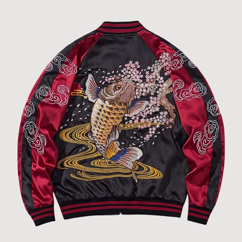 Sukajan Koi Hanami no Taki polyester broderie japonaise streetwear japonais Japanstreet