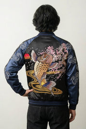 Sukajan Koi Hanami no Taki bleu polyester broderie japonaise streetwear japonais Japanstreet