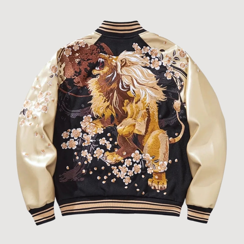 Sukajan Lion Brodé Kogane no Ikari noir polyester broderie japonaise streetwear japonais Japanstreet