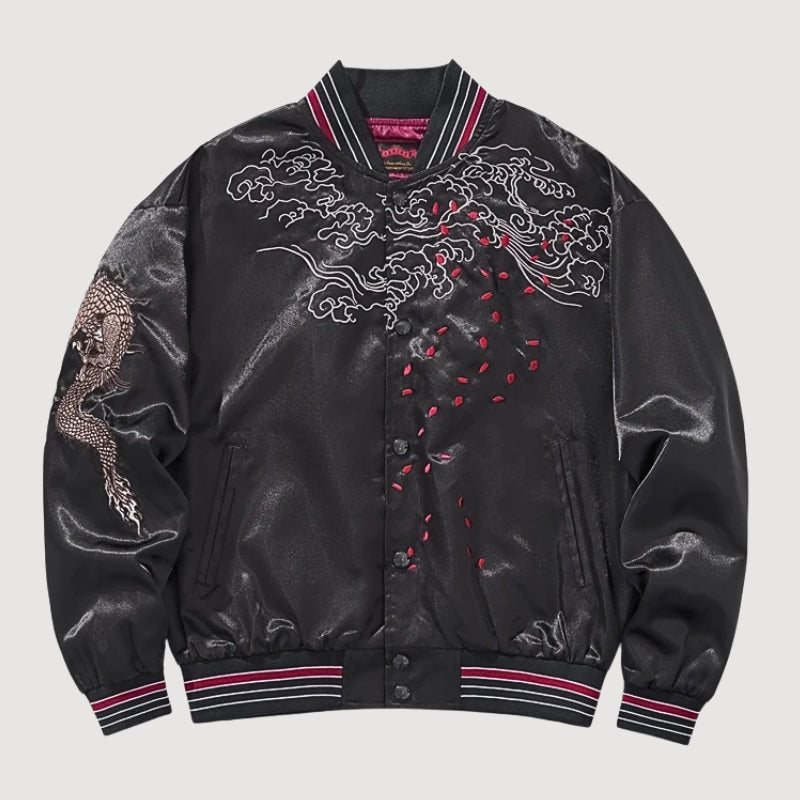 Sukajan Dragon Noir Kuro Ryujin polyester broderie japonaise streetwear japonais Japanstreet