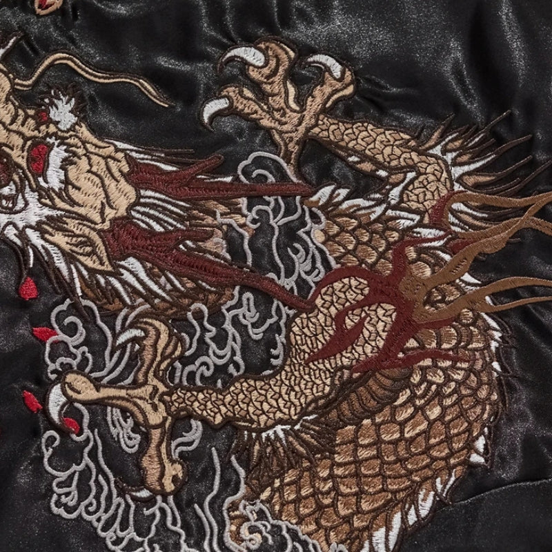 Sukajan Dragon Noir Kuro Ryujin polyester broderie japonaise streetwear japonais Japanstreet