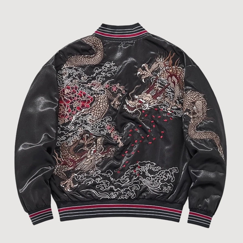 Sukajan Dragon Noir Kuro Ryujin noir polyester broderie japonaise streetwear japonais Japanstreet