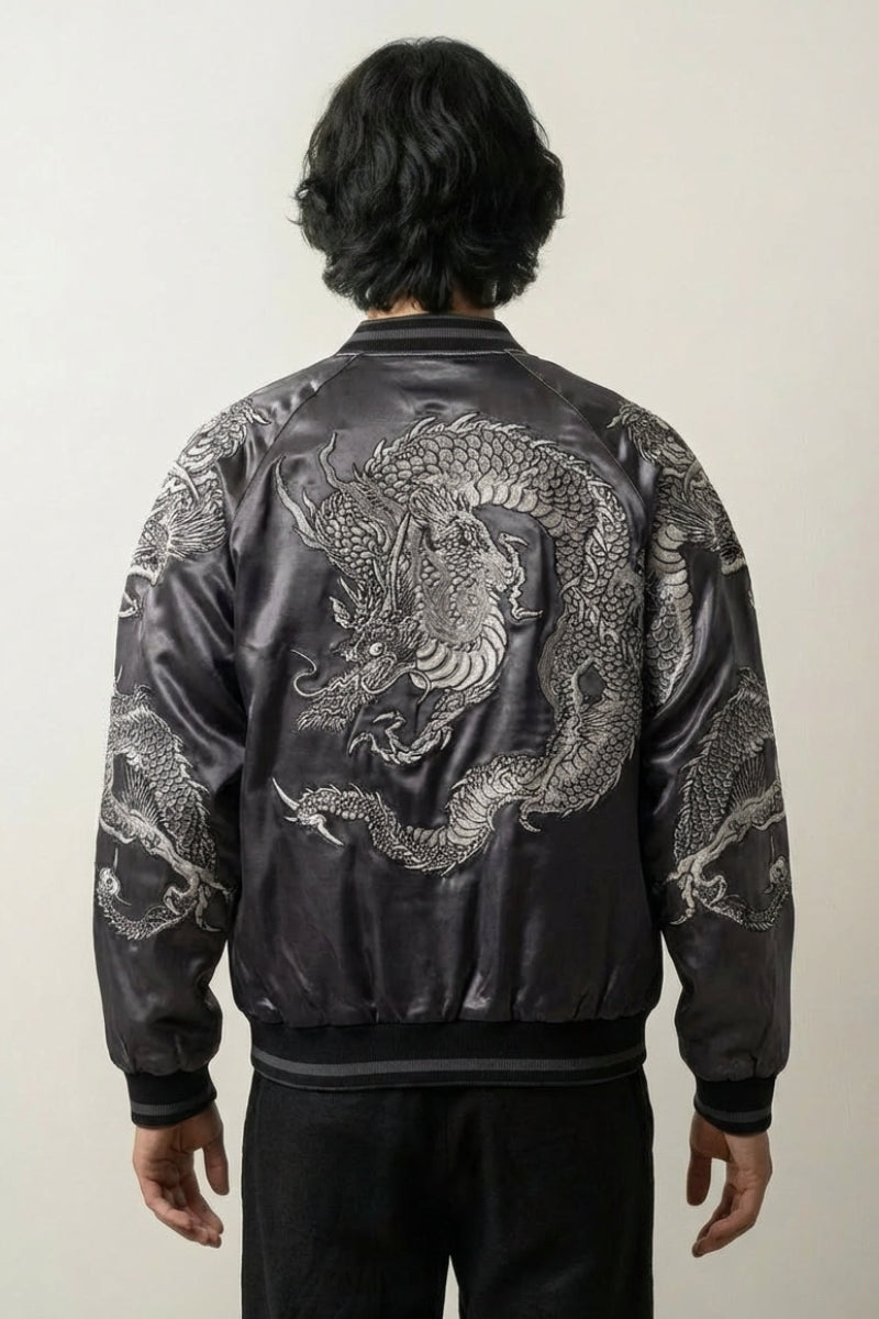 Sukajan Dragon Homme Kurotatsu gris polyester broderie japonaise streetwear japonais Japanstreet