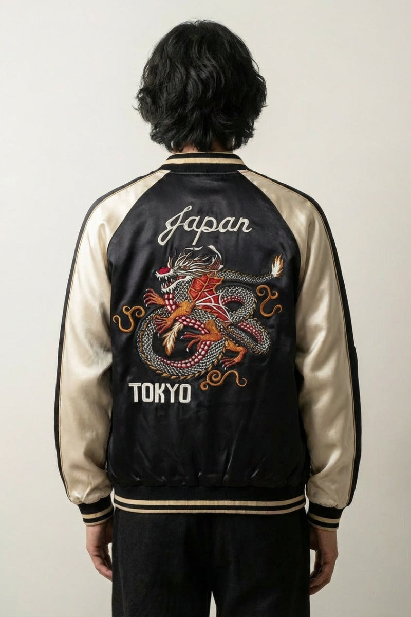 Sukajan Dragon Tokyo Raijin no Tora beige polyester broderie japonaise streetwear japonais Japanstreet