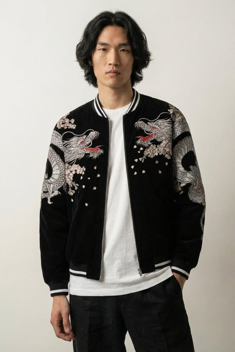 Sukajan Bomber Jacket Ryu Bushido polyester broderie japonaise streetwear Japanstreet