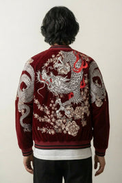 Sukajan Bomber Jacket Ryu Bushido Bordeaux polyester broderie japonaise streetwear Japanstreet