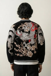 Sukajan Bomber Jacket Ryu Bushido Noir polyester broderie japonaise streetwear Japanstreet