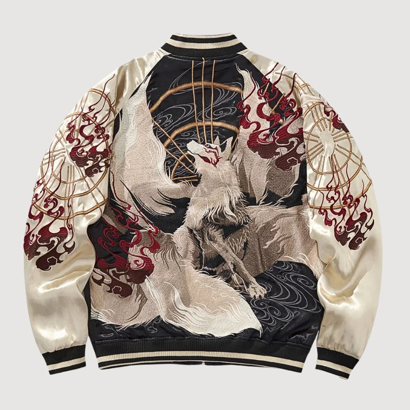 Veste Sukajan Brodée Shirokage beige polyester broderie japonaise streetwear japonais Japanstreet
