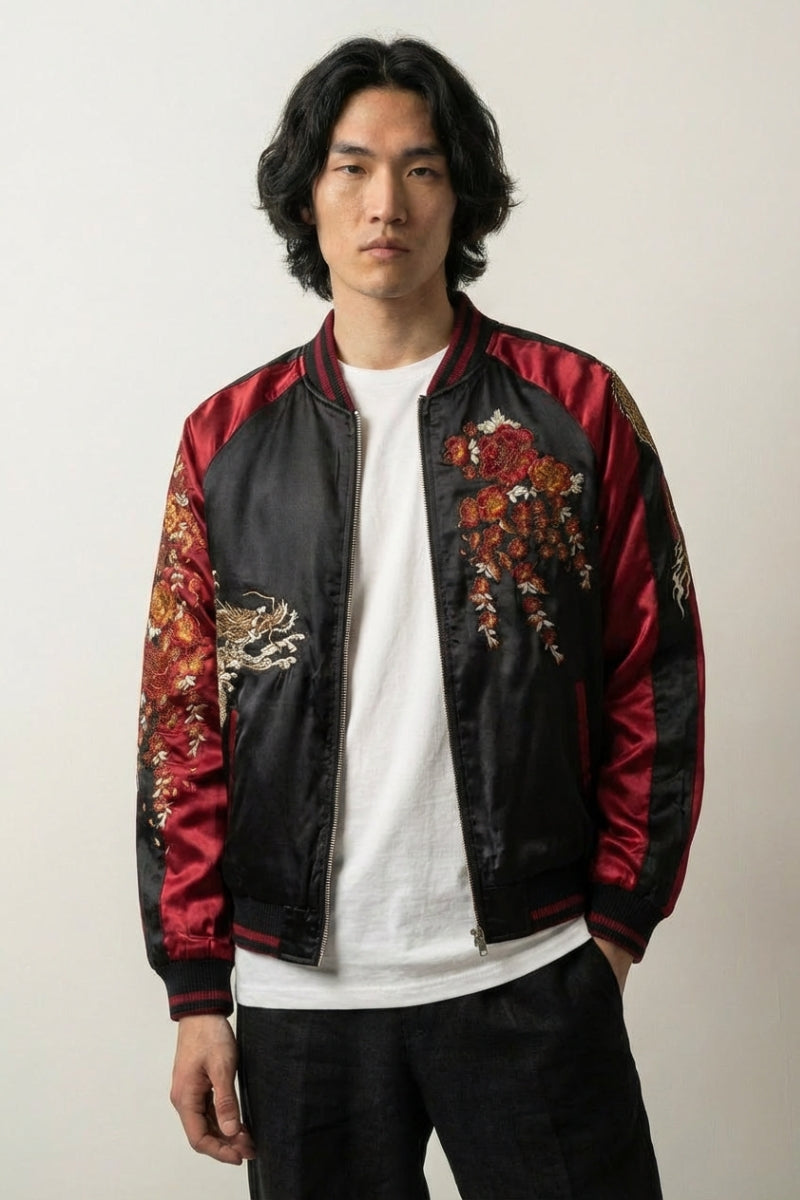 Sukajan Bomber Sue-Ryu Rain God polyester broderie japonaise streetwear Japanstreet