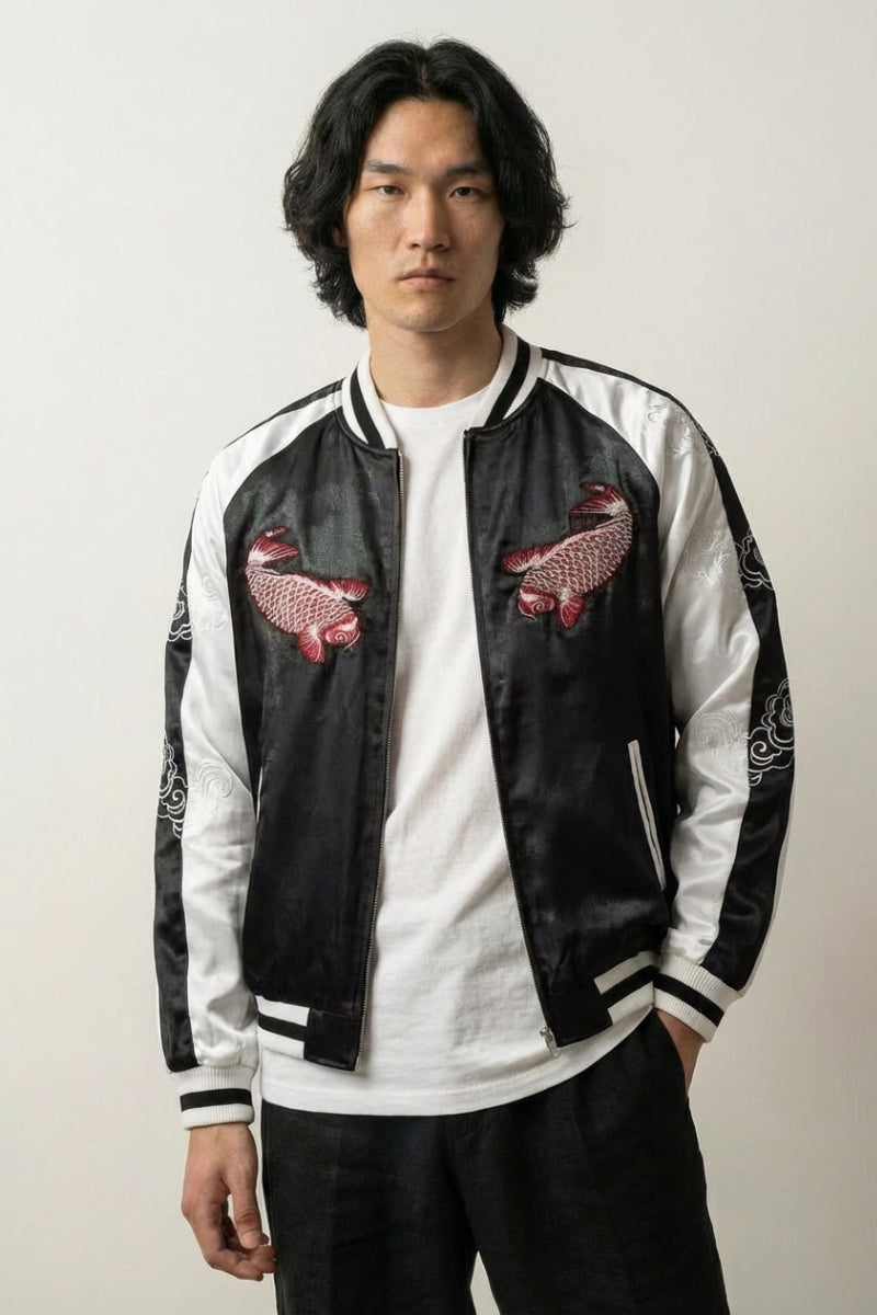 Sukajan Koi Takinobori polyester broderie japonaise streetwear Japanstreet