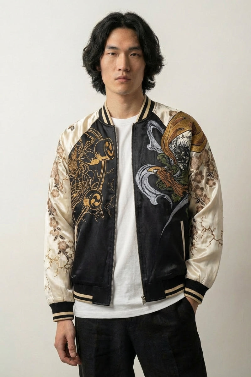 Sukajan Raijin Homme Ten no Ikazuchi polyester broderie japonaise streetwear japonais Japanstreet