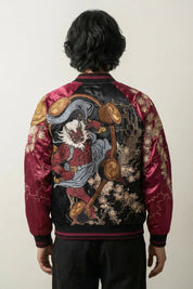 Sukajan Raijin Homme Ten no Ikazuchi rouge polyester broderie japonaise streetwear japonais Japanstreet