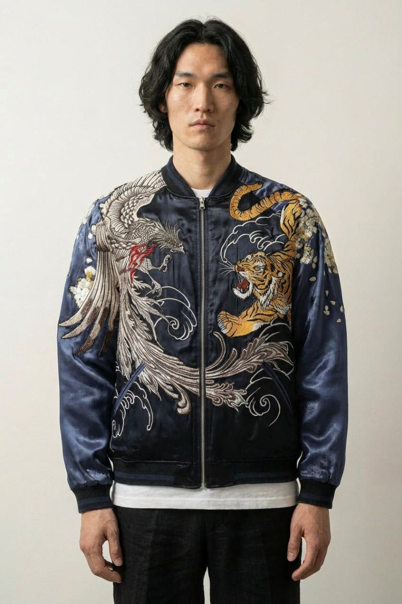 Sukajan Phénix Brodé Tsukikage polyester broderie japonaise streetwear japonais Japanstreet