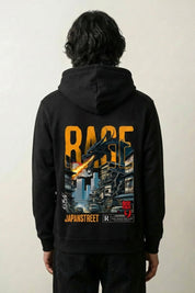 Sweat à capuche dragon noir, vue dos : dragon en furie fondant sur une ville, style streetwear japonais - Japanstreet