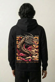 Sweat dragon japonais noir, vue dos : dragon doré dans le style mythologique du ryu, style streetwear japonais - Japanstreet
