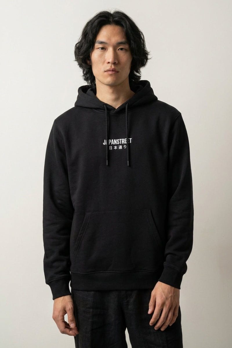 Sweat Kitsune noir vue de face détail coupe oversize streetwear nippon Japanstreet