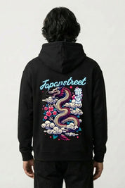 Sweat dragon japonais noir, vue dos : Ryūjin, dragon de mer parmi les nuages, style streetwear japonais - Japanstreet
