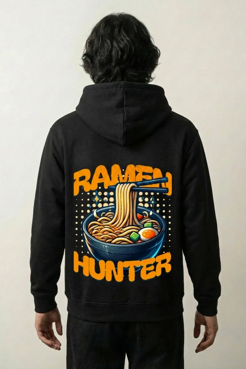 Sweat noodles noir, vue dos : grand bol de nouilles esprit ramen hunter, style streetwear japonais - Japanstreet