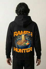 Sweat noodles noir, vue dos : grand bol de nouilles esprit ramen hunter, style streetwear japonais - Japanstreet