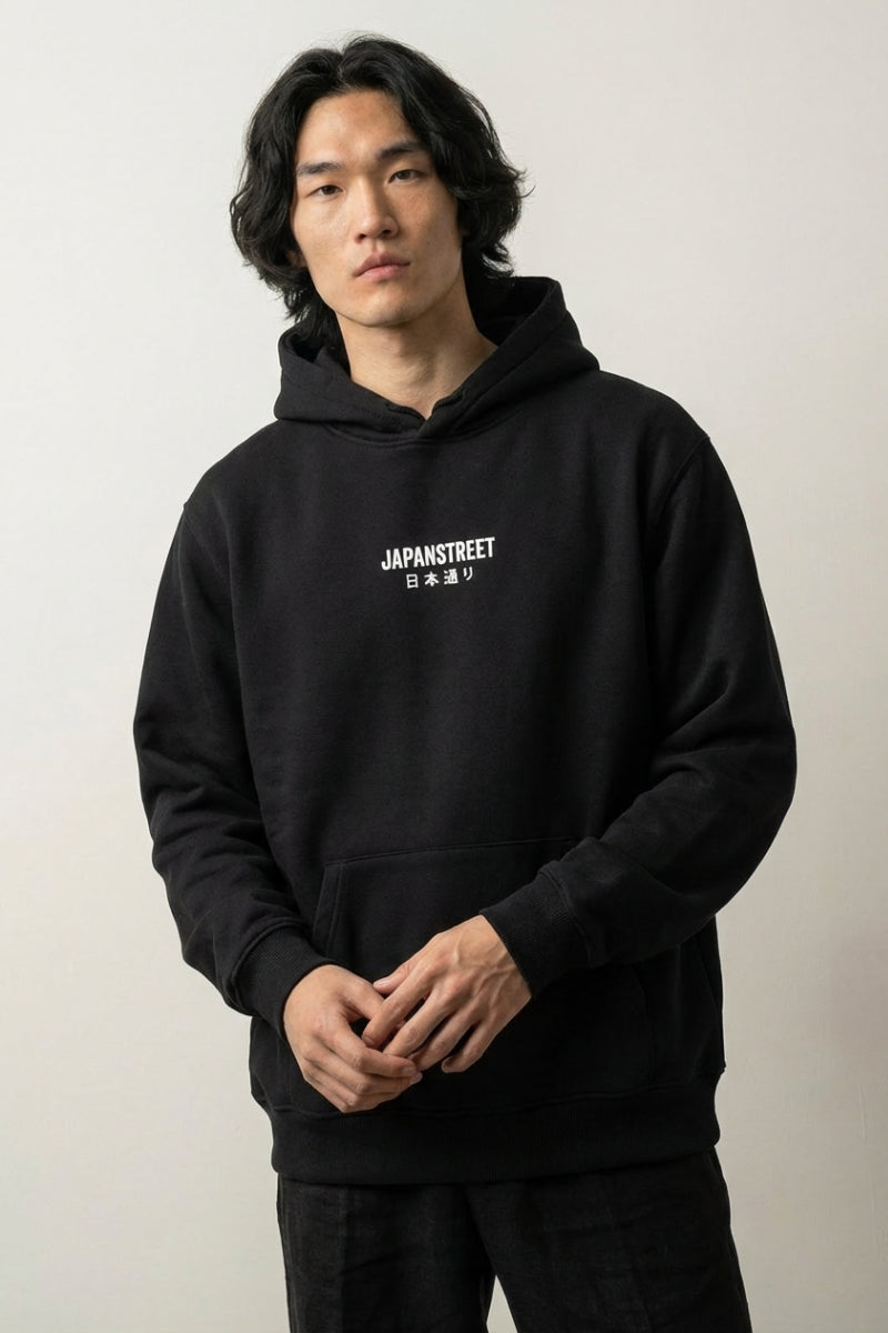 Sweat Sakura noir vue de face logo japanstreet kanji blanc style minimaliste japonais Japanstreet