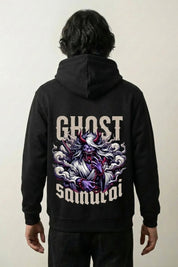 Sweat style japonais noir, vue dos : samouraï fantôme spectral, style streetwear japonais - Japanstreet