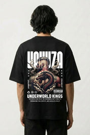 T-shirt yakuza noir, vue dos : dragon dans le style de l'irezumi japonais, ambiance underworld, style streetwear japonais - Japanstreet