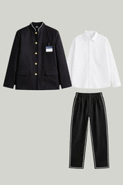 Ensemble uniforme scolaire japonais Gakuran à plat : veste col mao, chemise blanche et pantalon noir - Japanstreet