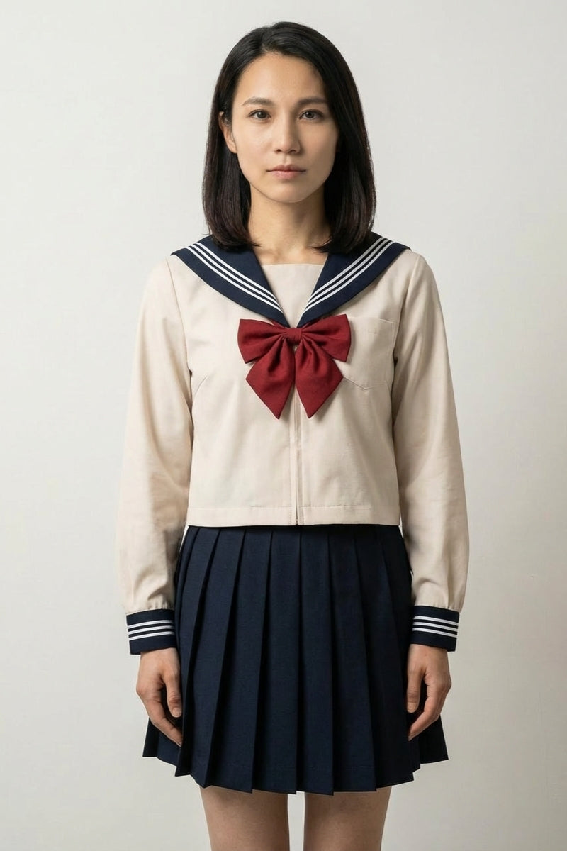 Uniforme Scolaire Japonais Beige 'Kinu' — sailor fuku cream col bleu nuit