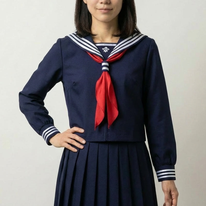 Uniforme Scolaire Japonais Marine 'Aoi' — sailor fuku marine col rayé blanc