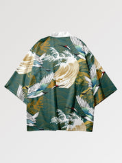 Veste haori cardigan Tsuru no Gawa détail grues vagues motif traditionnel Japanstreet