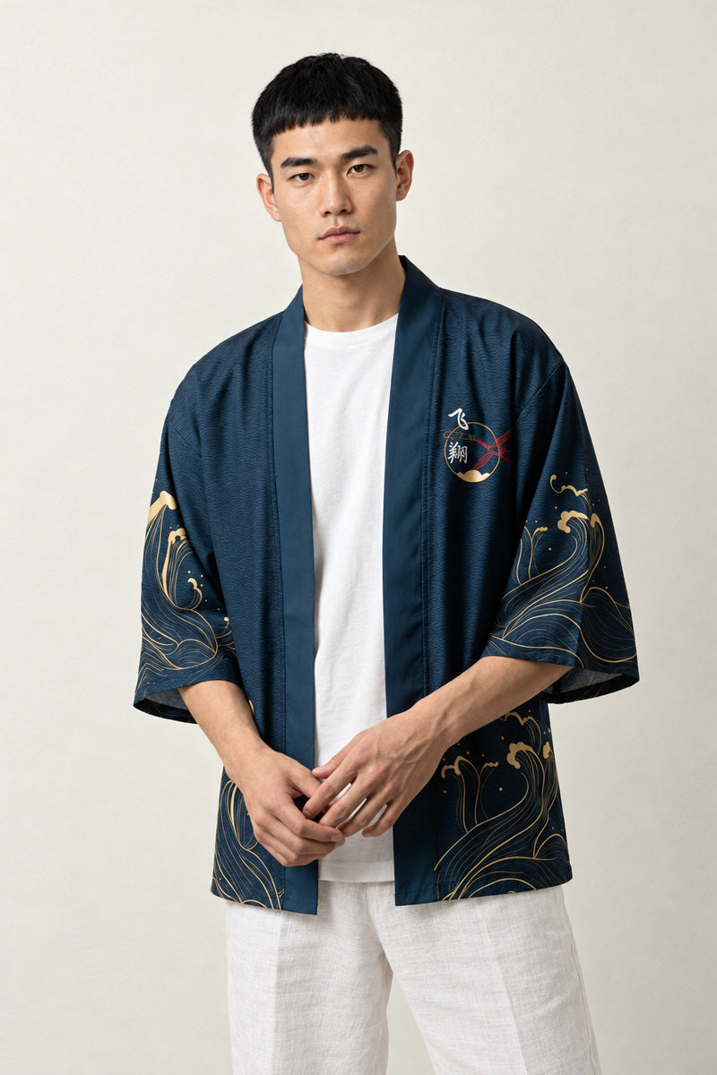 Veste Haori Okinawa Édition porté par un homme, vue de face.