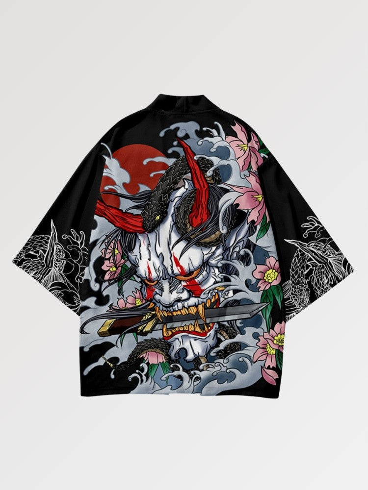 Veste haori Takeshido Oni détail masque démon rouge style traditionnel japonais Japanstreet
