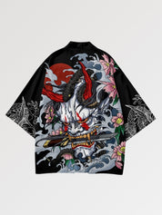 Veste haori Takeshido Oni détail masque démon rouge style traditionnel japonais Japanstreet