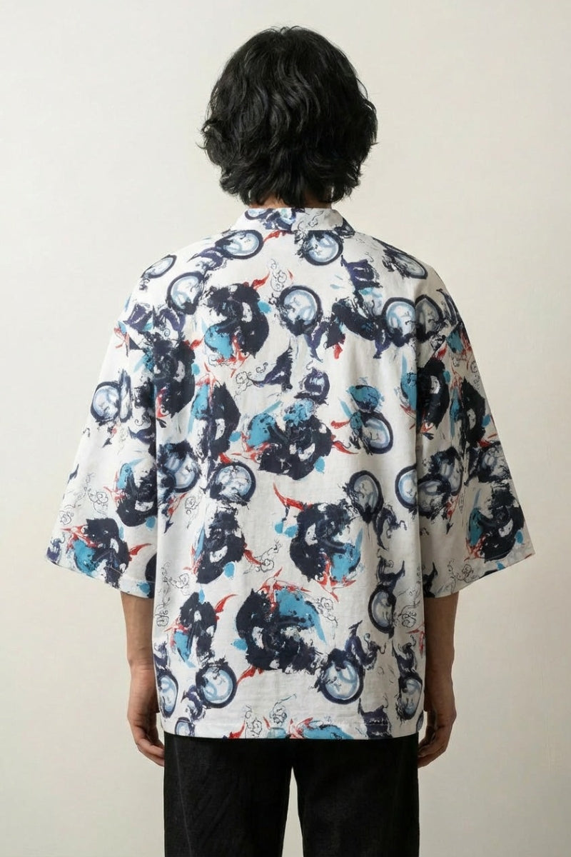 Veste kimono grande taille Shibuya vue dos imprimé motif carpes koï fleurs plus size streetwear japonais Japanstreet