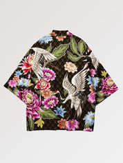 Veste kimono Sakaide femme détail des broderies grues et pivoines Japanstreet
