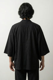 Veste longue kimono Takeo homme noir vue dos coton lin coupe longue manches trois-quarts streetwear japonais Japanstreet