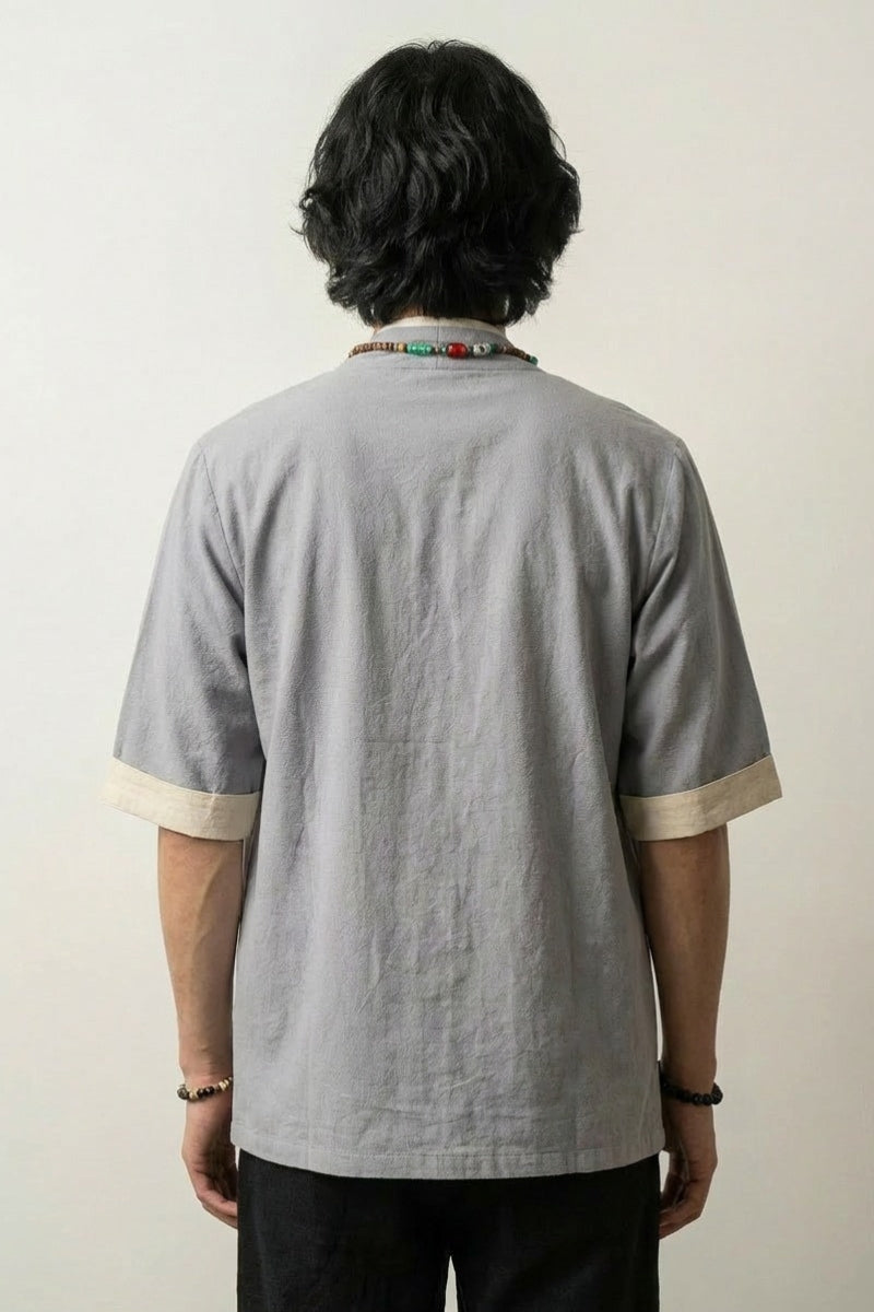 Veste style japonais homme Gris Hideki vue dos coton manches courtes streetwear japonais Japanstreet